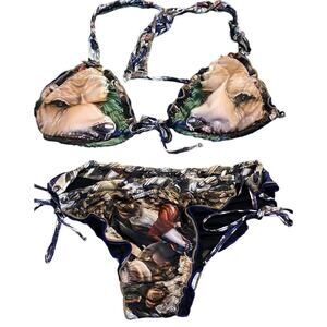 Vintage Agua Bendita Bikini Swimsuit Dog Print Y2k 90s Rare